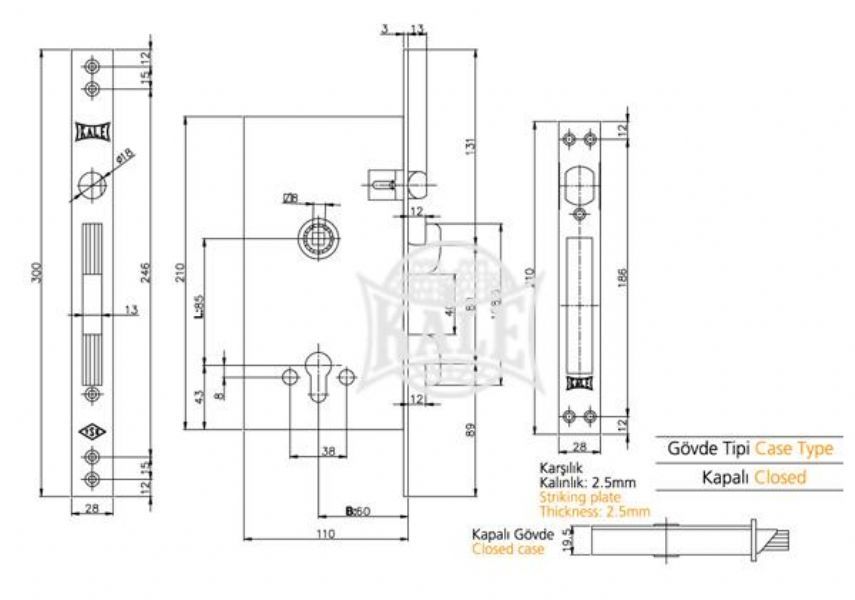 Çelik Kapı Kilitleri | Kale 262/R kancalı monoblok çelik kapı kilidi sistem barelli | 262/R | 